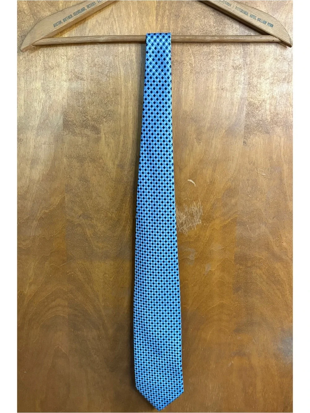 Ermenegildo Zegna Men's 100% Silk Blue Geometric Plaid Dress Tie Formal Check